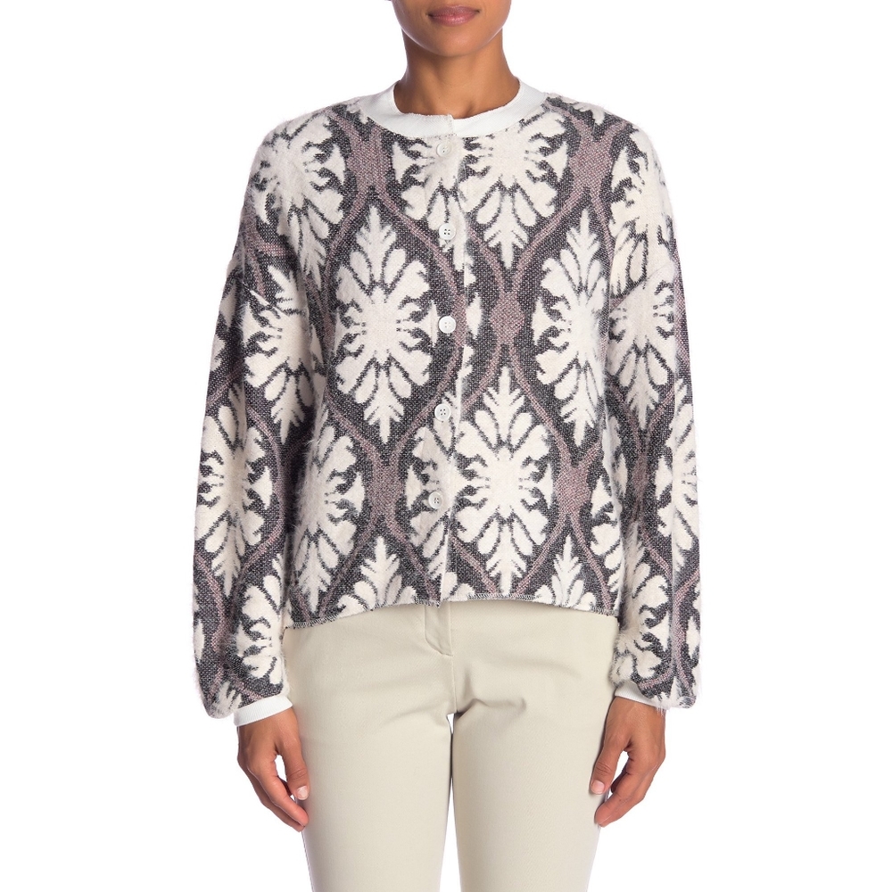 Mellóday grey fuzzy damask print sweater